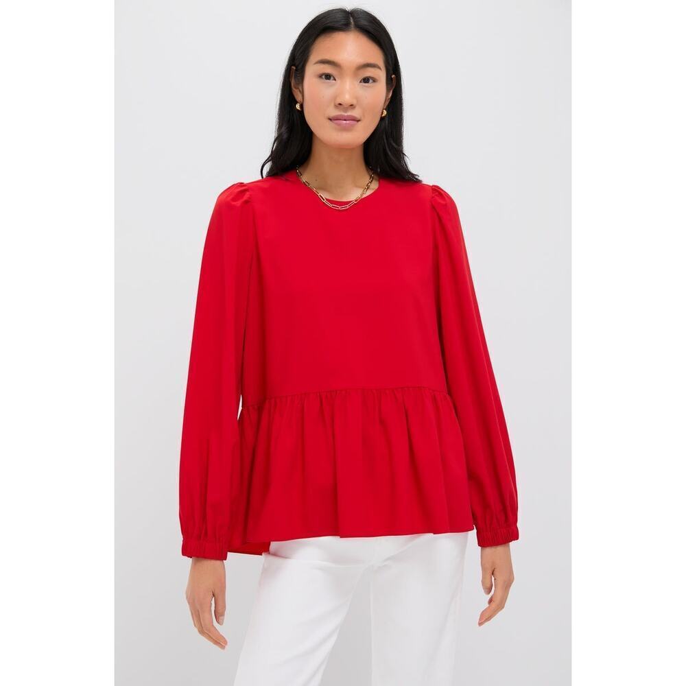 POMANDER PLACE Red Carlota Peplum Blouse Size M NWT Retail $98 Tuckernuck